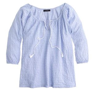 J Crew Blue White dot Peasant Blouse TOP